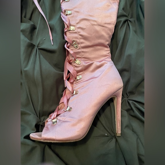 Light Pink Lace-up Stiletto Boots - Picture 2 of 13